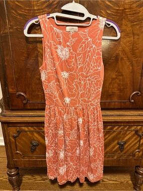 LOFT Petite Coral-Orange Floral Sleeveless Midi Dress